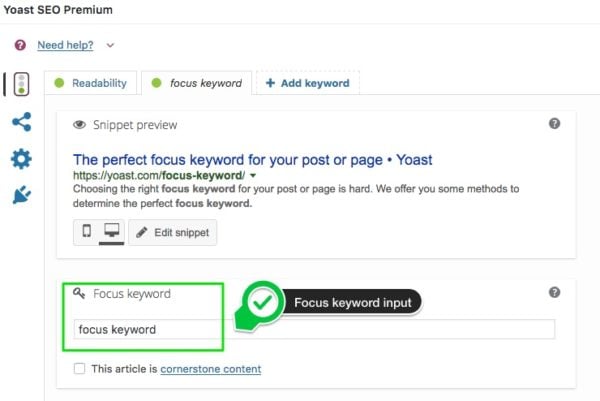 focus keyword input field Yoast SEO